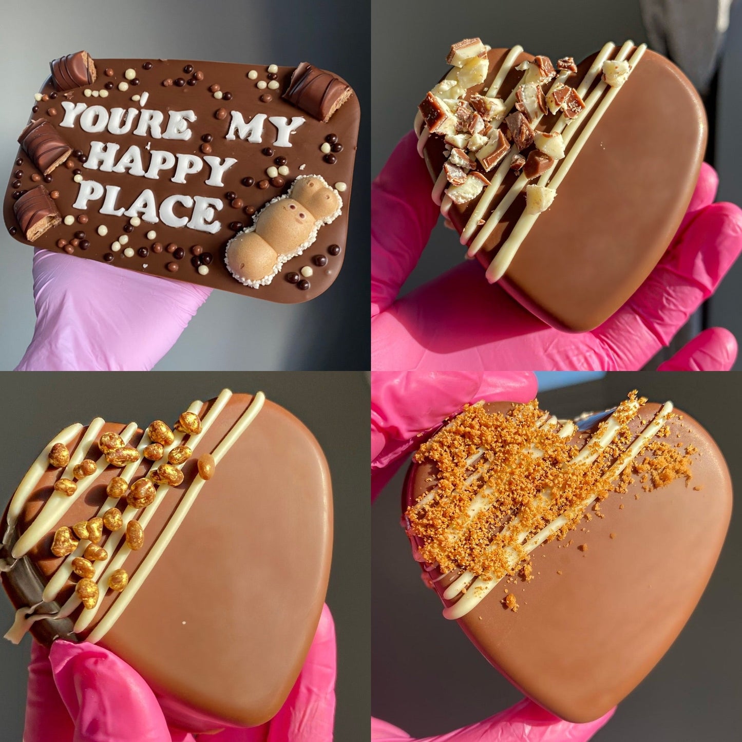 Personalised Chocolate slab & Trio of hearts